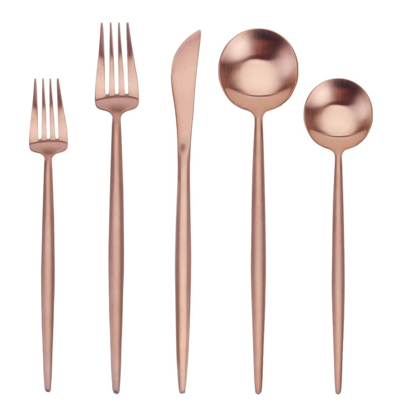 sharecook Matte Copper Silverware Set, SHARECOOK 20-Piece Stainless Steel Satin Finish Flatware Set Service for 4, Kitchen Utensil Set, Tableware Cutlery Set for Home and Restaurant - Image 1